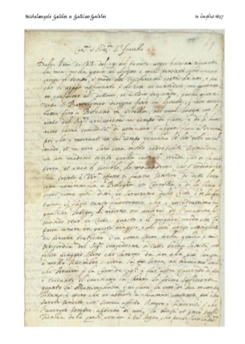 Michelangelo Galilei lettere 1627.07.14 a Galileo Galilei